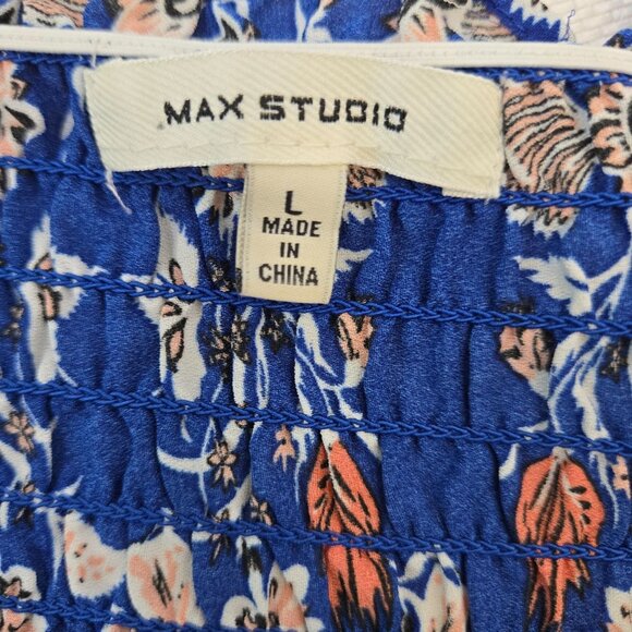 Max Studio Floral Smocked Tiered Hem Boho Maxi Dress Size Large - Picture 3 of 8